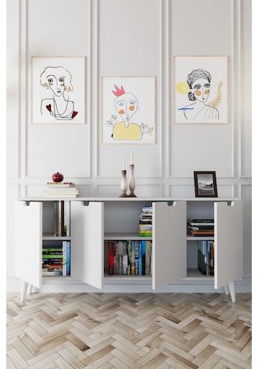 Elegant 4 Kapaklı Dekoratif Konsol Beyaz