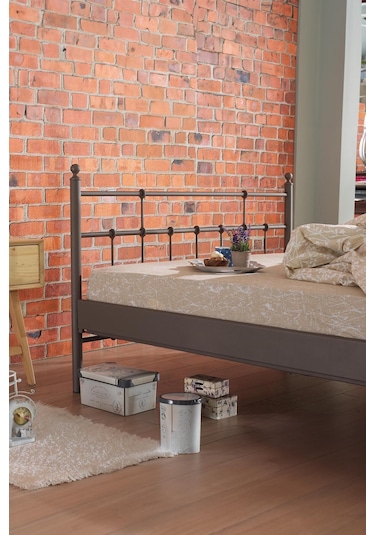 Lalas Çift Kişilik Metal Karyola-kahverengi Ahşap Latalı