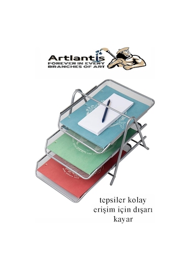 Evrak Rafı Metal 3 Lü Yeşil 1 Paket Masaüstü A4 Dosya Düzenleyici Kağıt Tepsisi Metal Çelik Fileli Üç Katlı Hareketli Açık Yeşil