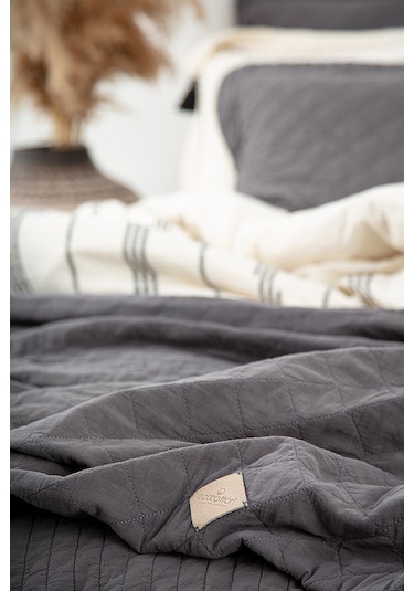 Ecocotton Reha Antrasit Çift Kişilik %100 Organik Pamuk Yatak Örtüsü Seti 240 260 Cm Antrasit