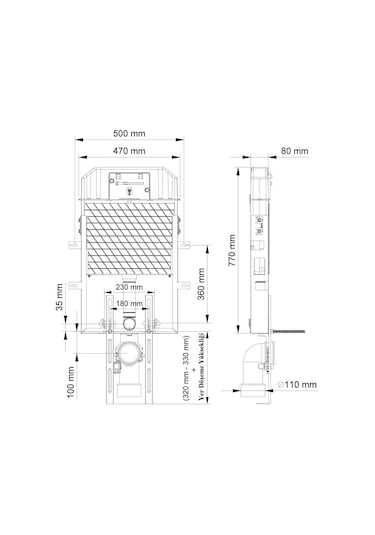 Visam Slim 80 Asma Klozet için Gömme Rezervuar Metal Ayaklı Beyaz