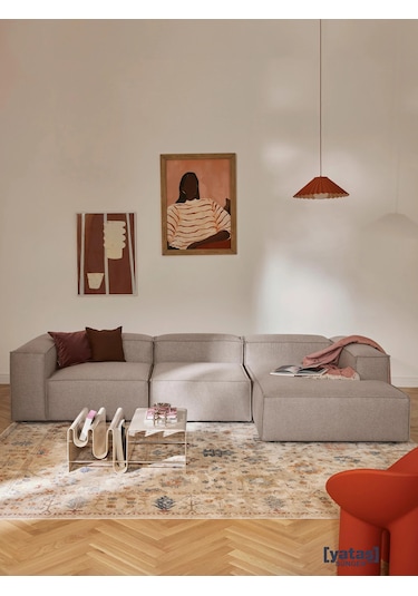 Most Mollis Plus 3 Modül Sağ Köşe Koltuk 10 Kahverengi Keten Kuma