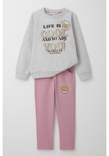 Breeze Kız Çocuk Eşofman Takım Simli Yazı Baskılı Sevimli Ayıcıklı 1.5-5 Yaş, Açık Gri Melanj Açık Gri Melanj Breeze Kız Çocuk Eşofman Takım Simli Yazı Baskılı Sevimli Ayıcıklı 1.5-5 Yaş, Açık Gri Melanj Açık Gri Melanj