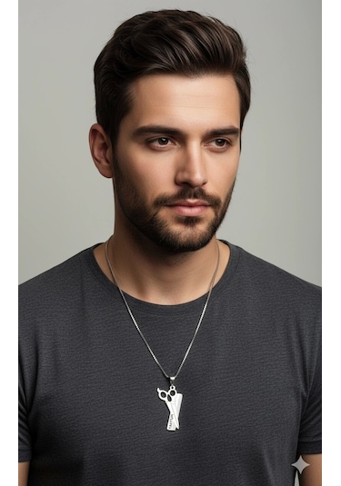 Kuaför Tarak Makas Gümüş Kolye Gümüş