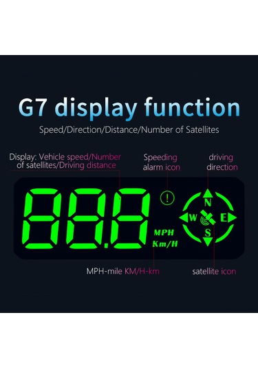 Teltree G7 Gps Arabalar İçin Yükseltilmiş Görünüm Monitörü - Hız, Konum, Yol Mesafesi, Uyku Ve Hız Aşımı Uyarıları, Otomatik Parlaklık Regülasyonu