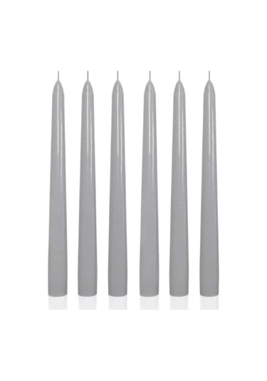 6 Lı Kısa Gri Konik Şamdan Mum Yükseklik 18 Cm Gri