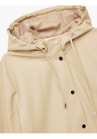 Koton Cepli Oversize Kapüşonlu Uzun Yağmurluk Bej 6wak00248ew Ekru