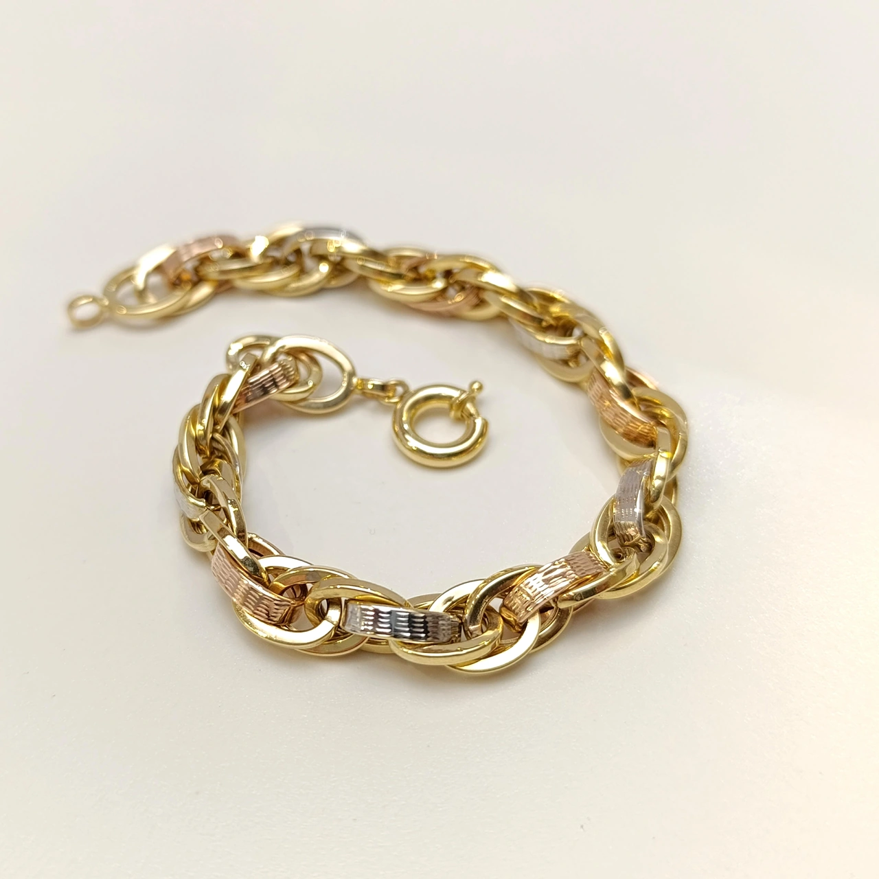 8.3mm Palamut Haloy Bileklik Künye 14 Ayar Altın Hd Videolu Sarı Beyaz Roze