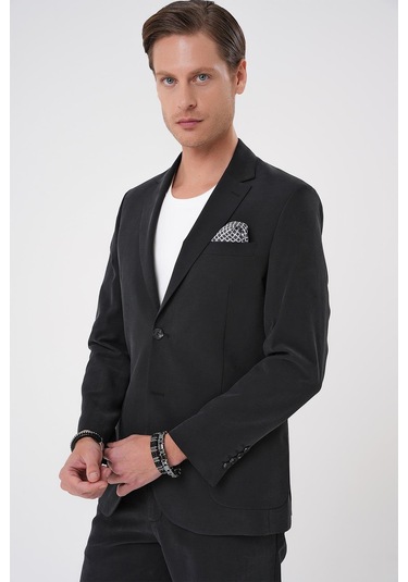 Slim Fit Torba Cep Spandex Karışımlı Casual Siyah Ceket C 714 Siyah