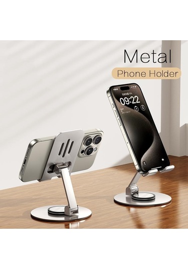 Gümüş Vaorlo Katlanabilir 360 Metal Tutucu Telefon Standı iPhone Uyumlu 15pro İpad İpod 90 Ayarlanabilir Sabit Telefon Tutucu Canlı Ofis İçin