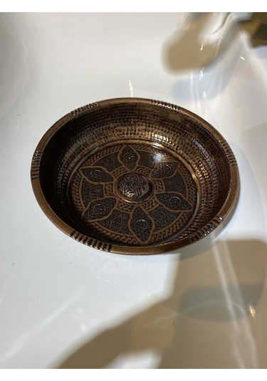 İsaoğlu Yapı Bakır Hamam Tası Bron Kurna Tası İşlemeli Motifli Ağır Kurna Tası Bakır