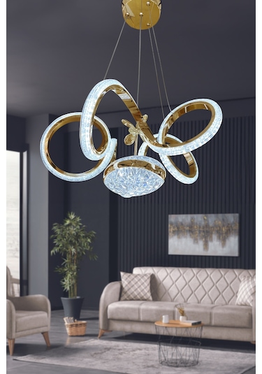 Kıvrım Eliza Tek Toplu Simli Slikonlu Modern Oturma Led Avizesi - Kumandasız / Gold Gold