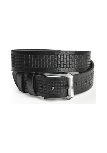 Deepsea Erkek Siyah Hakiki Manda Derisi Kot Kemeri 4,5 Cm Kare Desenli Spor Kot Kemeri 2402632 Siyah
