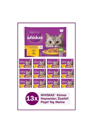 Whiskas Tavuklu Ve Hindili Yetişkin Kedi Yaş Maması 4x85 Gr 13 Paket,52 Adet Tekli