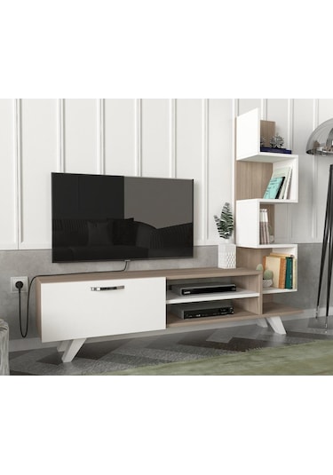 Dekorister Ceren Kitaplıklı Tv Ünitesi Beyaz-Cordoba