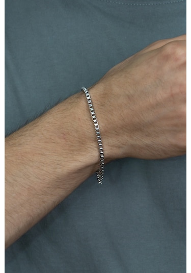 Küp Model Spor Erkek Çelik Bileklik Künye Zincir  Eck21B Beyaz