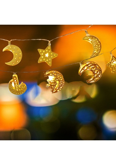 Monyee Ramazan Bayramı Dekoratif Işık Zinciri 1.6m 10 Led Isı Beyazı Sabit Aydınlatma Demir Çelik Yıldız Ay Kalesi Pil Dahil Değil Diğer