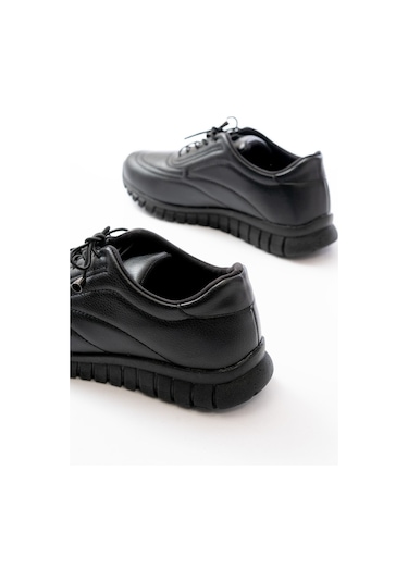 K-504 Siyah Bağcıklı Desenli Günlük Spor Ayakkabı Beyaz