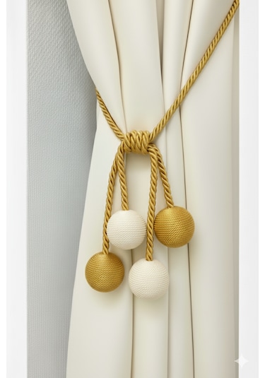 Modern Sarım 4 Toplu Braçol Kornişe Takmatik Ipli Tavan Perde Aksesuarı Gold Krem