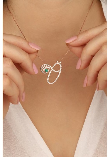 Renkli Gözlü Gümüş Harf Kolye - Ö