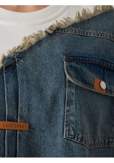 Kız Çocuk Mevsimlik Önü Denim Garni Cepli 3 İplik Sweatshirt-14773 Ekru