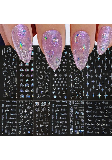 6 Adet/takım Parlak Yansıtıcı Tırnak Etiket Altın Gümüş Aurora Dalga Hatları 3d Kendinden Yapışkanlı Nail Art Çıkartması Tasarım Manikür Aracı Koyu Haki