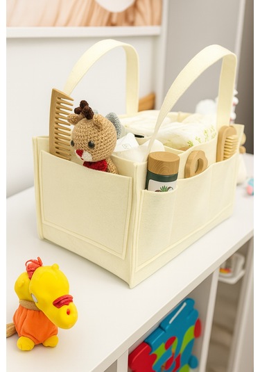 Yunusoğlu Home Krem Anne Bebek Keçe Bakım Çantası Yenidoğan İçin Organizer Düzenleyici Çok Amaçlı Bej