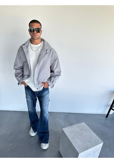 Terapi Men Gri Oversize Bomber Ceket Gri