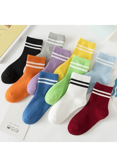 Bgk 10 Çift Bebek Çember Desenli Soket Çorap Çok Renkli