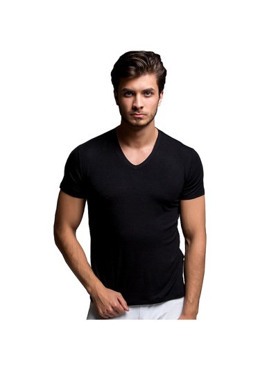 Thermoform Bambu Erkek V Yaka Tişört Siyah (508522361) Siyah