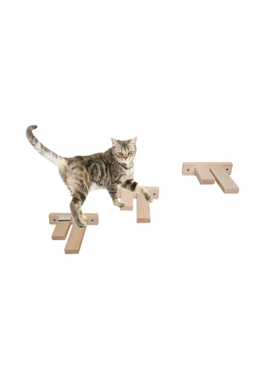Doğal ahşap çift basamaklı kedi merdiveni kedi köprüsü duvar 5li