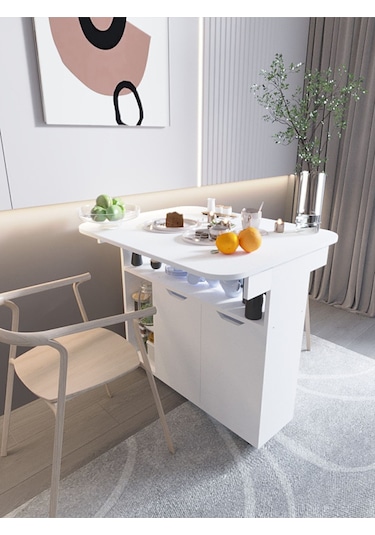 Kelebek Yemek Masası Mutfak Masası Katlanır Pratik Tekerlekli Oval