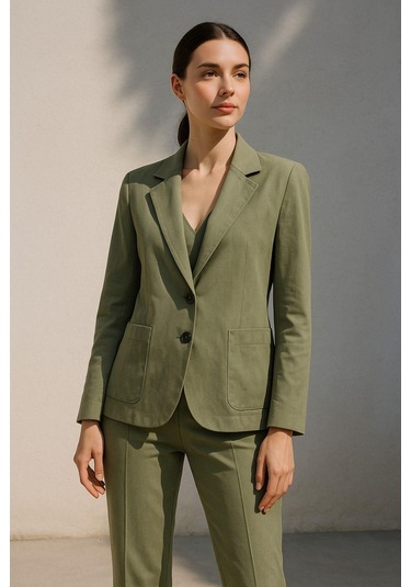 Kadın Haki Takım Elbise - Ceket Ve Yüksek Bel Pantolon İkili Takım Çok Renkli