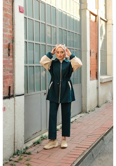 Tesettür Eşofman Takımı Fermuarlı Alt-üst Takım Petrol 448 Petrol