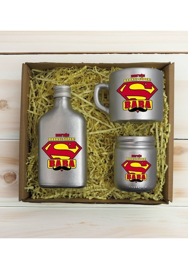 Bk Gift Kişiye Özel İsimli Dtf Baba Temalı Antrasit Kahve Fincanı + Kolonya + Mum Seti 2