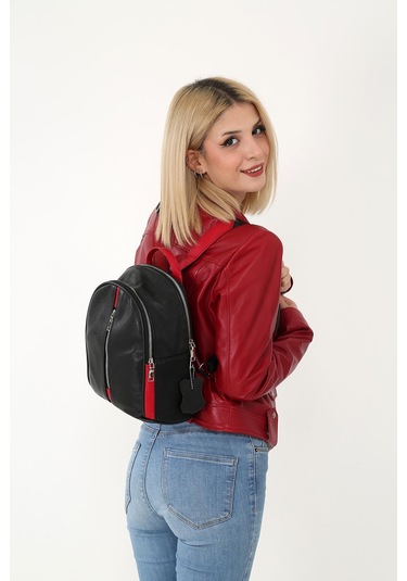 DERİNSS DKB034 Hakiki Deri Siyah Kadın Omuz ve Sırt Çantası