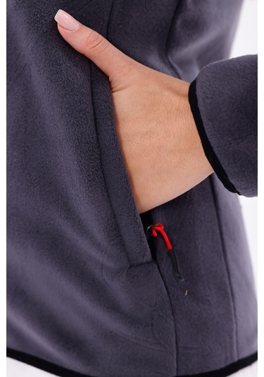 Monox Kadın Slim Fit Tam Fermuarlı Polar Ceket Füme