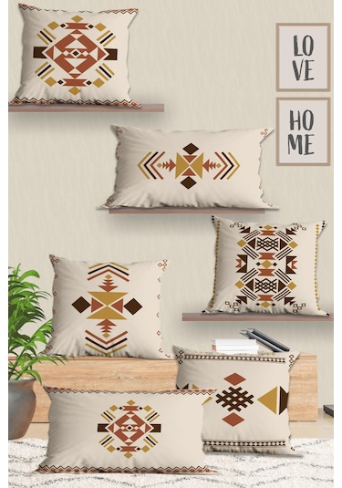 Belle Benoit Baskılı Dikdörtgen 6'lı Koltuk Kırlent Kılıfı Dese27