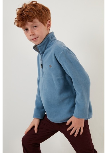 Lela Yumuşak Dokulu Fermuarlı Dik Yaka Şardonlu Kışlık Unisex Çocuk Polar 5905002 Mavi