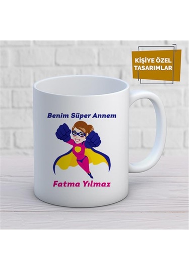 Kişiye Özel İsim Yazılabilir Benim Süper Annem Kupa Bardak Çok Renkli
