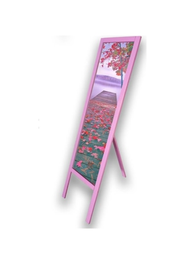 Ahşap Ayaklı Boy Aynası Pembe 145x38 CM Pembe