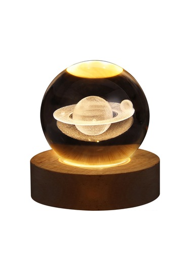 Suofeng Ay Yıldızlı Kristal Top Usb Led Gece Lambası, Ahşap Işıklı Tabanlı, Masaüstü Dekorasyon, Özel Hediyelik, 6cm Ay Deseni Diğer