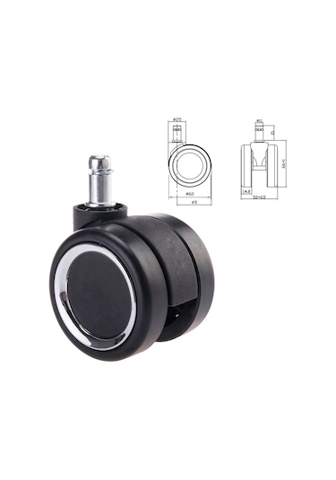 Brabıx Ofis Sandalyesi İçin Lastik Tekerlek Seti, 5 Parça 415726105 Siyah