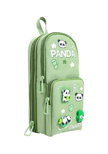 Mufunye Büyük Kapasiteli Kawaii Kalem Kutusu - Sevimli 3 Bölmeli Kırtasiye Saklama Kutusu, Yeşil Yeşil