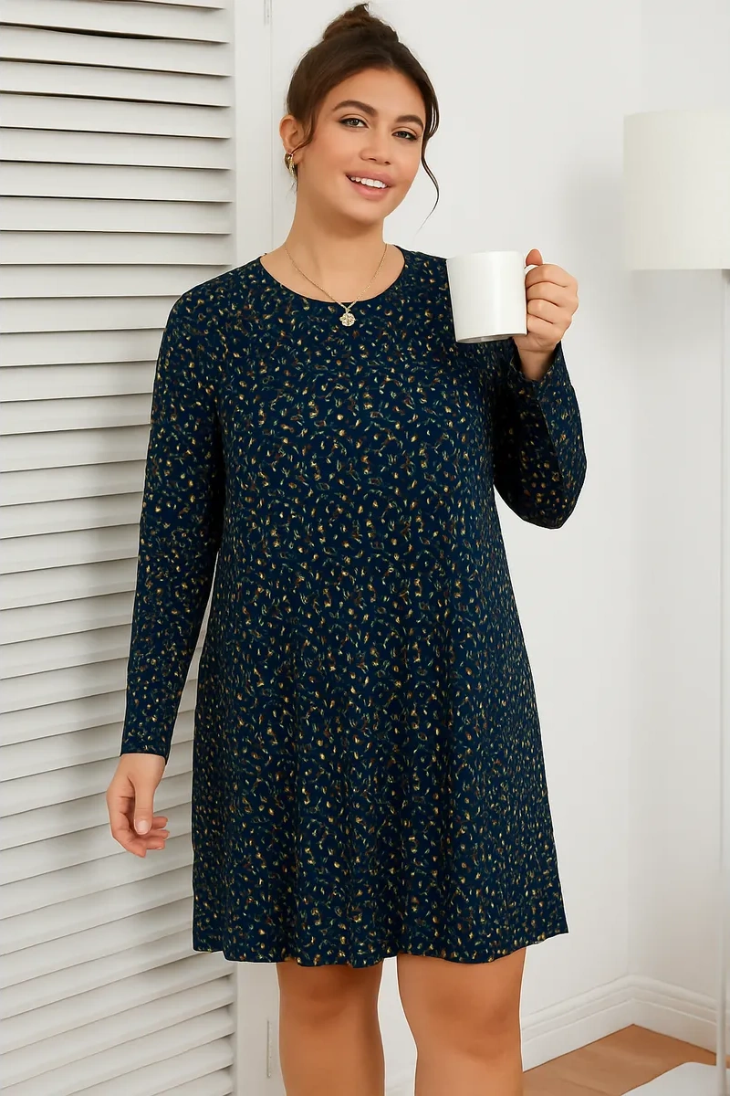 Mark Formelle Büyük Beden Pamuklu Uzun Kollu Gecelik 266686084 Siyah