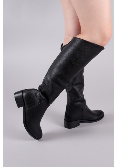 Shayla Önü Yüksek Düz Çizme Siyah-8561 Siyah