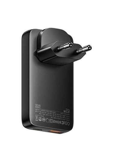 Tongxida 65w Hızlı Şarj Adaptörü, Usb A + C Çift Bağlantı, Ultra İnce Seyahat Şarj Cihazı, Siyah