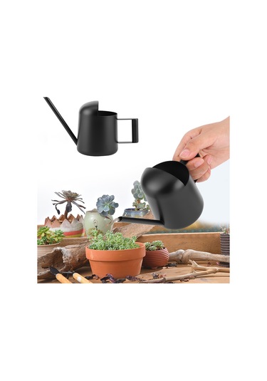 Tenfowee 300ml Siyah Paslanmaz Çelik Sulama Kavanozu - Uzun Çıkan Ağızlı, Ergonomik Kollü, Ev Ve Bahçe Bitkileri İçin Dayanıklı Sulama Aleti