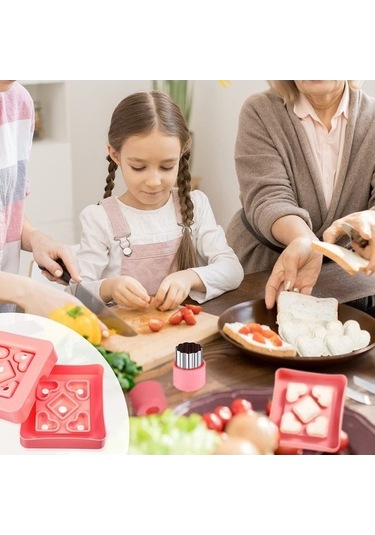 Ulzyvf Gelecekoo Çocuk Bento Aksesuarları Seti - 9'lu, Kırmızı Kesiciyle Sebzeli Sandviç Sandviç KIrmızı