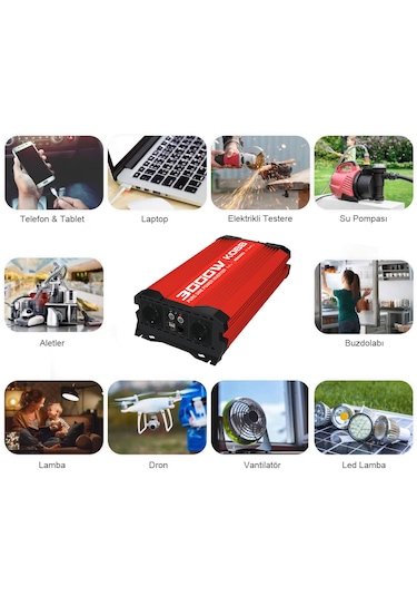 Kobb Kbn3000  12V-220V 3000Watt Tam Sinüs Dönüştürücü İnvertör